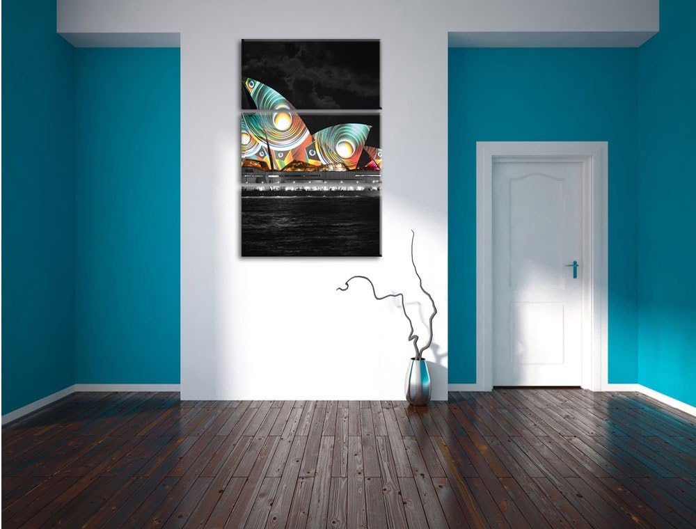 Pixxprint beeindruckende Sydney Opera House Pfauenaugen schwarz/weiss 3-Teiler Leinwandbild 120x80 B