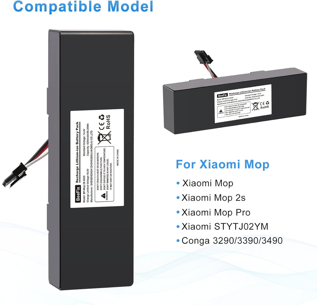6200mAh Ersatzakku für Xiaomi Mop 2S / Mop Pro/Mop P, 14.4V Li-ion Akku STYTJ02YM Batterie Staubsaug