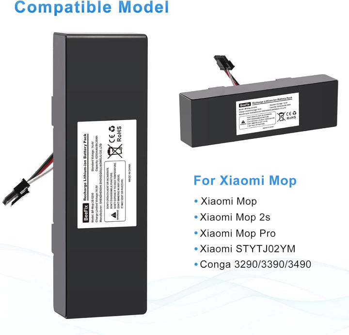 6200mAh Ersatzakku für Xiaomi Mop 2S / Mop Pro/Mop P, 14.4V Li-ion Akku STYTJ02YM Batterie Staubsaug
