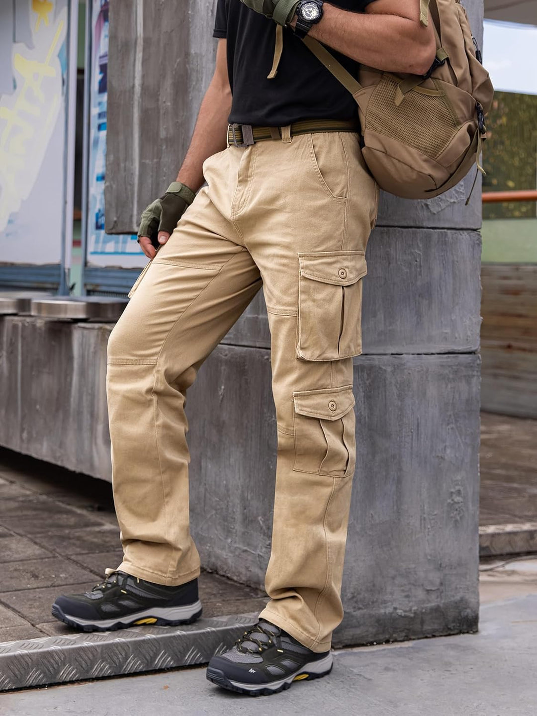 Breampot Herren Cargohose Baumwolle Baggy Chino Hosen Freizeit Outdoorhose Arbeitshose Trouser Pants
