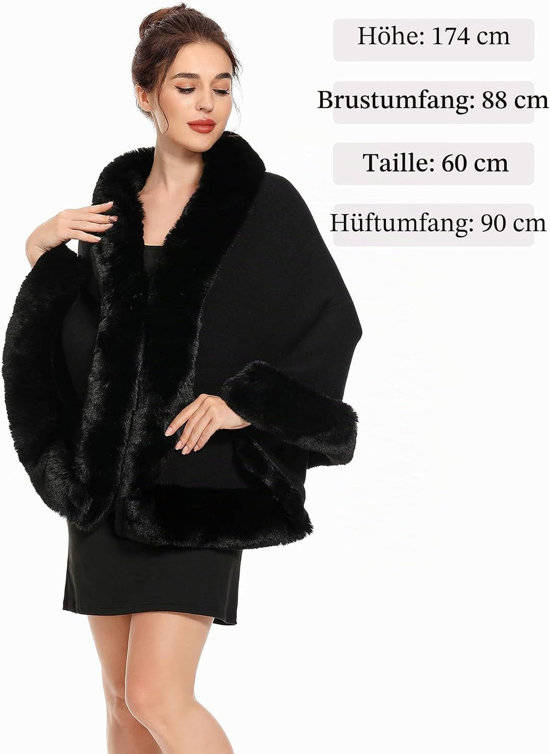 ZLYC Damen Winter Kunstpelz Poncho Cape Strick Schal Stola Warm Cardigan Schwarz, Schwarz