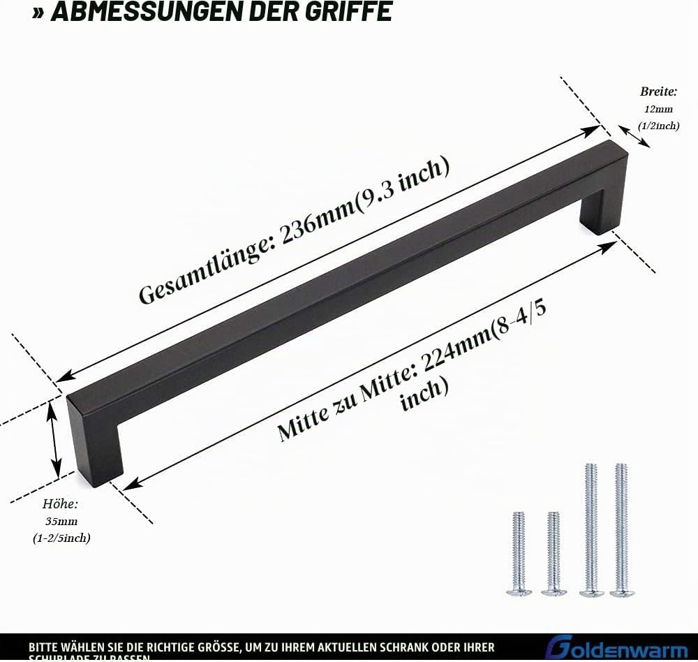 15 Stück Schwarz Möbelgriff Edelstahl Stangengriff Relinggriffe LSJ12BK224 Bohrlochabstand 224mm Küc