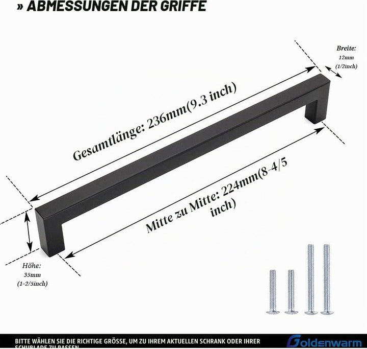 15 Stück Schwarz Möbelgriff Edelstahl Stangengriff Relinggriffe LSJ12BK224 Bohrlochabstand 224mm Küc