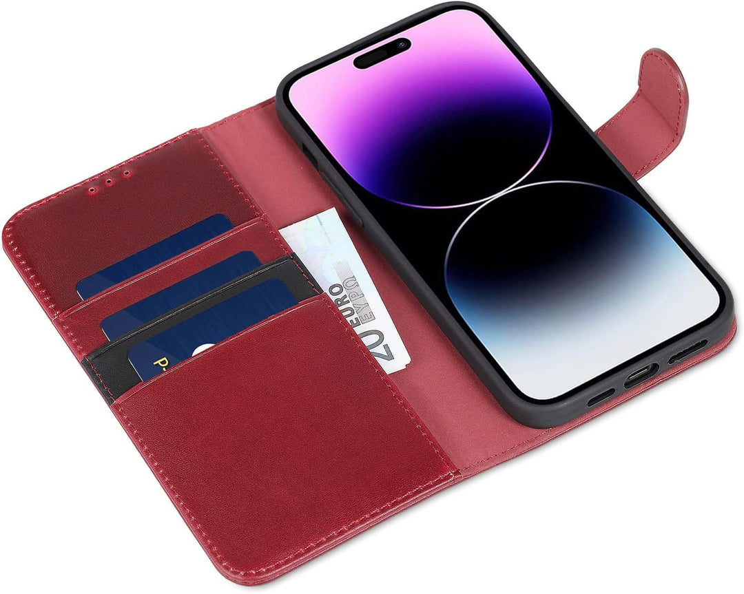 LENSUN Echtleder Hülle für iPhone 14 Pro Max, Handyhülle Echtes Leder [Magnetverschluss][RFID Schutz