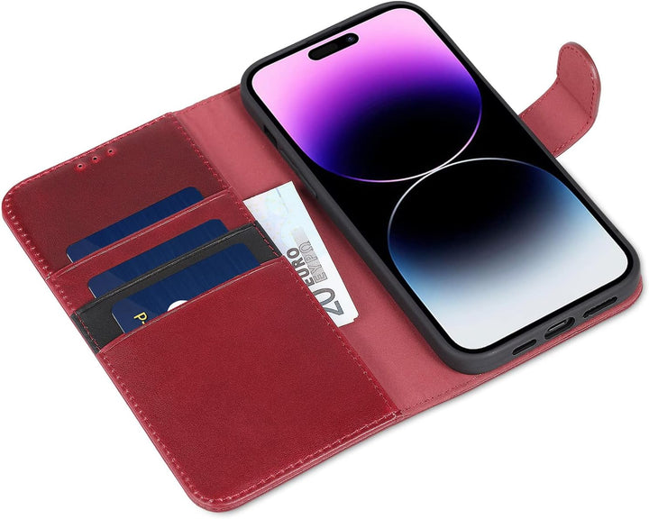 LENSUN Echtleder Hülle für iPhone 14 Pro Max, Handyhülle Echtes Leder [Magnetverschluss][RFID Schutz