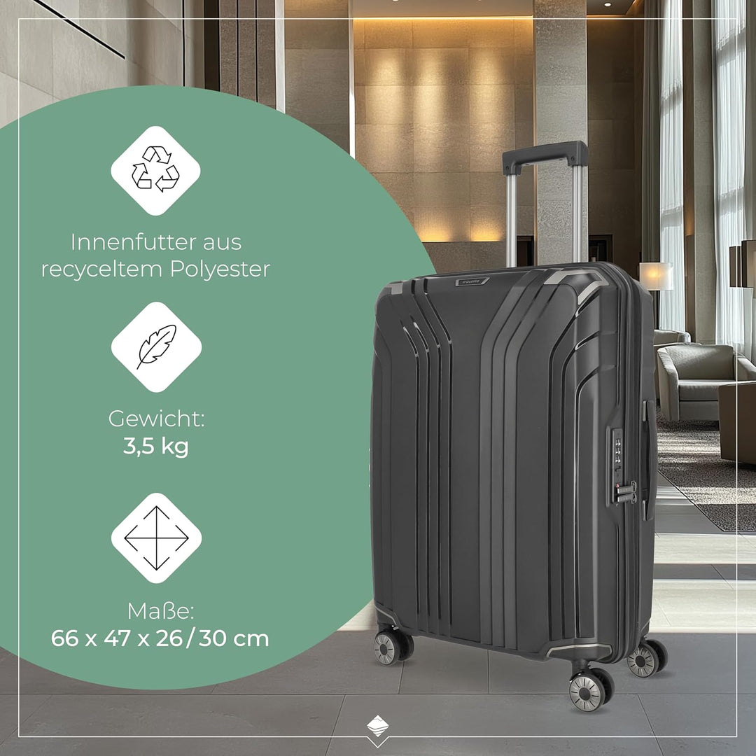 Travelite 4-Rad Hartschalen Koffer mittel mit recyceltem Innenfutter, Gepäck Serie ELVAA: Stylischer