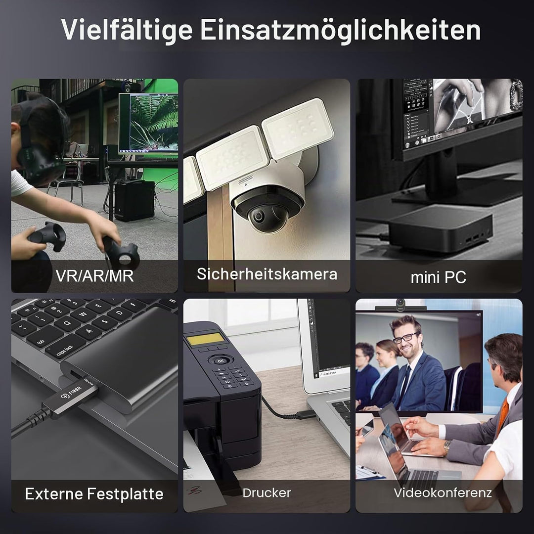 FIBBR USB-Glasfaserkabel 5M, USB A zu USB C Glasfaserkabel, 10Gbps Ferndatenübertragung USB 3.2 AOC