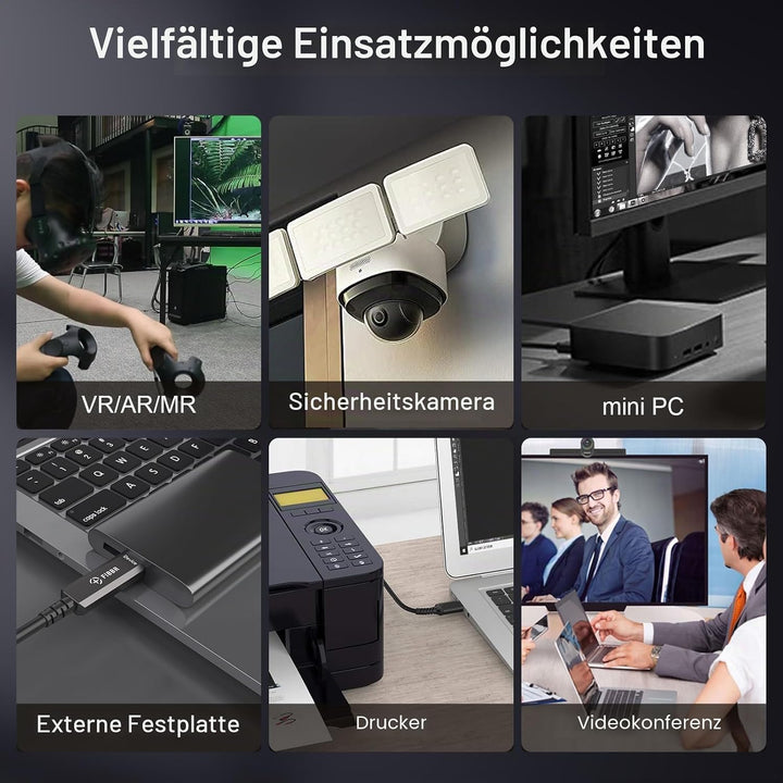 FIBBR USB-Glasfaserkabel 5M, USB A zu USB C Glasfaserkabel, 10Gbps Ferndatenübertragung USB 3.2 AOC