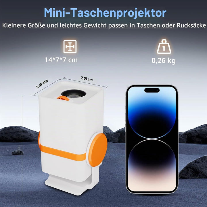 Mini Beamer 4K Unterstützt, Tragbarer Projektor,Android 13, WiFi6 &amp; BT5.0, Short Throw Beamer Klein