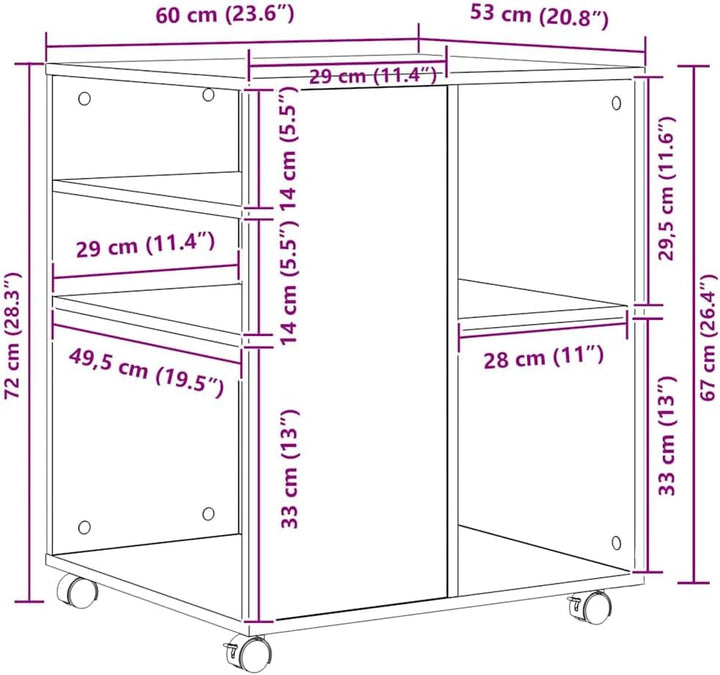 vidaXL Rollschrank, Rollcontainer mit viel Stauraum, Aktenschrank mit Rollen, Büroschrank Bürocontai