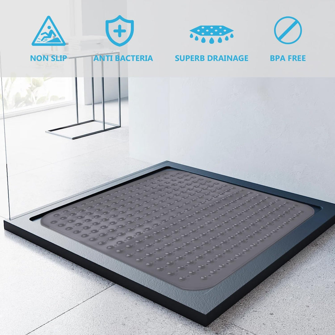Leeko 80x80cm Duschmatten, rutschfest Badematte mit 285 Saugnäpfen und Abflusslöchern, PVC Material