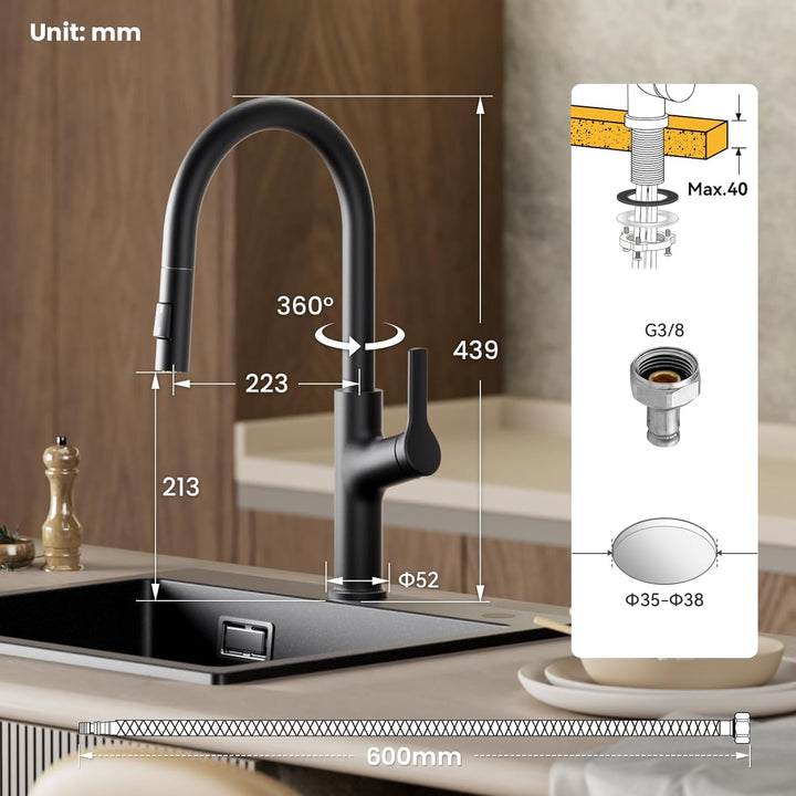 CECIPA Wasserhahn Küche Ausziehbar, Zinklegierung Küchenarmatur mit Brause Zwei Wasserstrahlarten, H