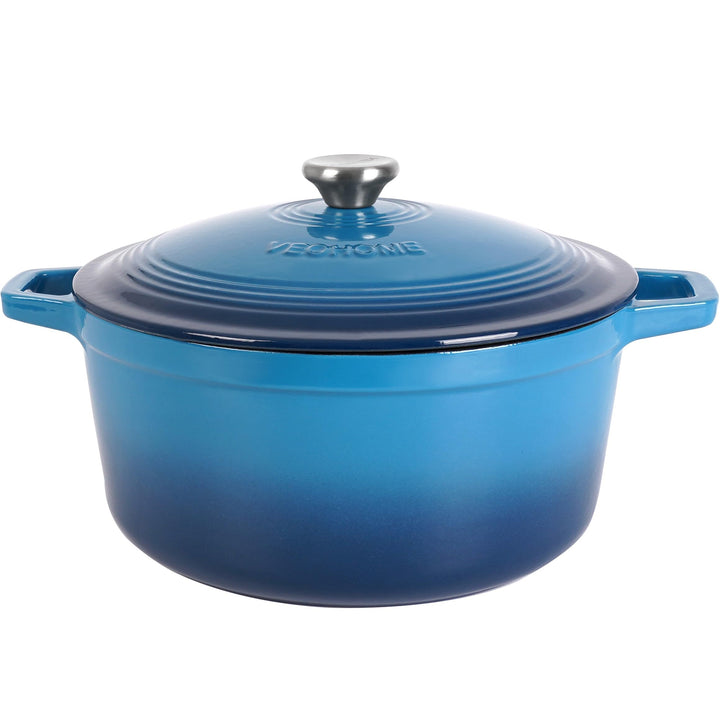 VeoHome Gusseisentopf 6L | Bräter | Gusseisen Topf Blau - Schmortopf |Bratentopf | Bratpfanne | Koch