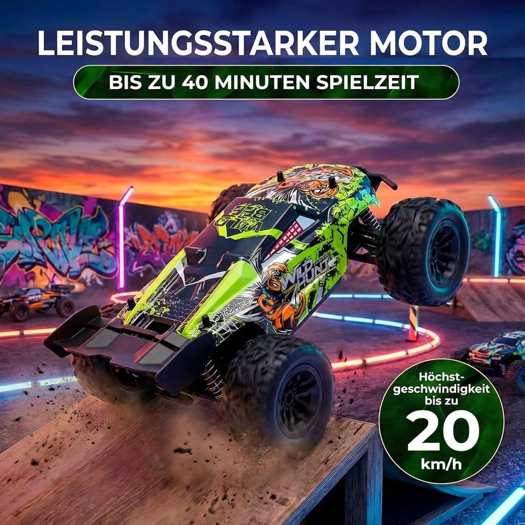 Ferngesteuertes Auto 1:20 – RC Auto Monstertruck mit 2,4 GHz Fernbedienung, bis 20 km/h, Offroad Gel