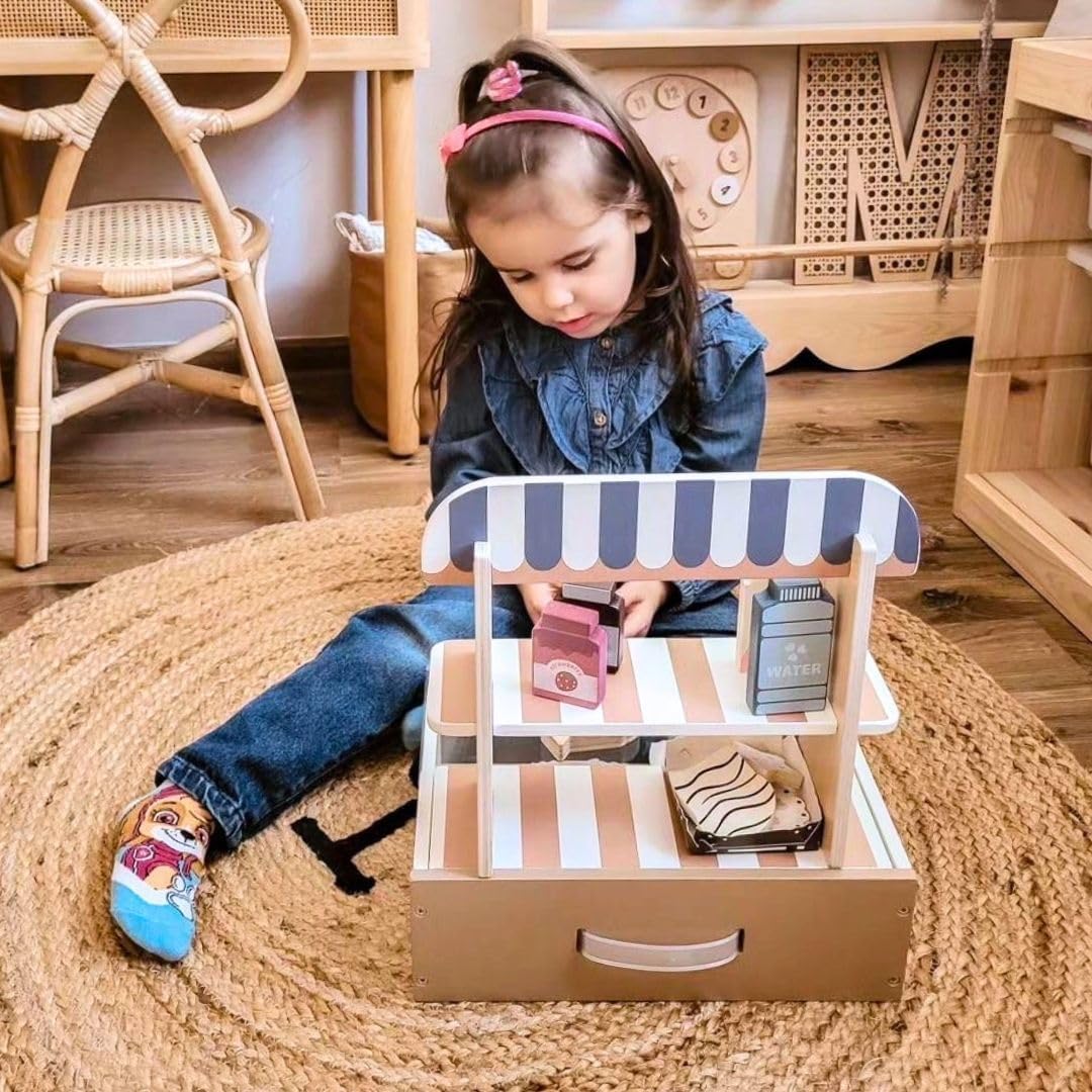 Mamabrum Holz-Konditorei für Kinder - Klappbarer Café-Laden mit Zubehör, Rollenspiel-Set für kreativ