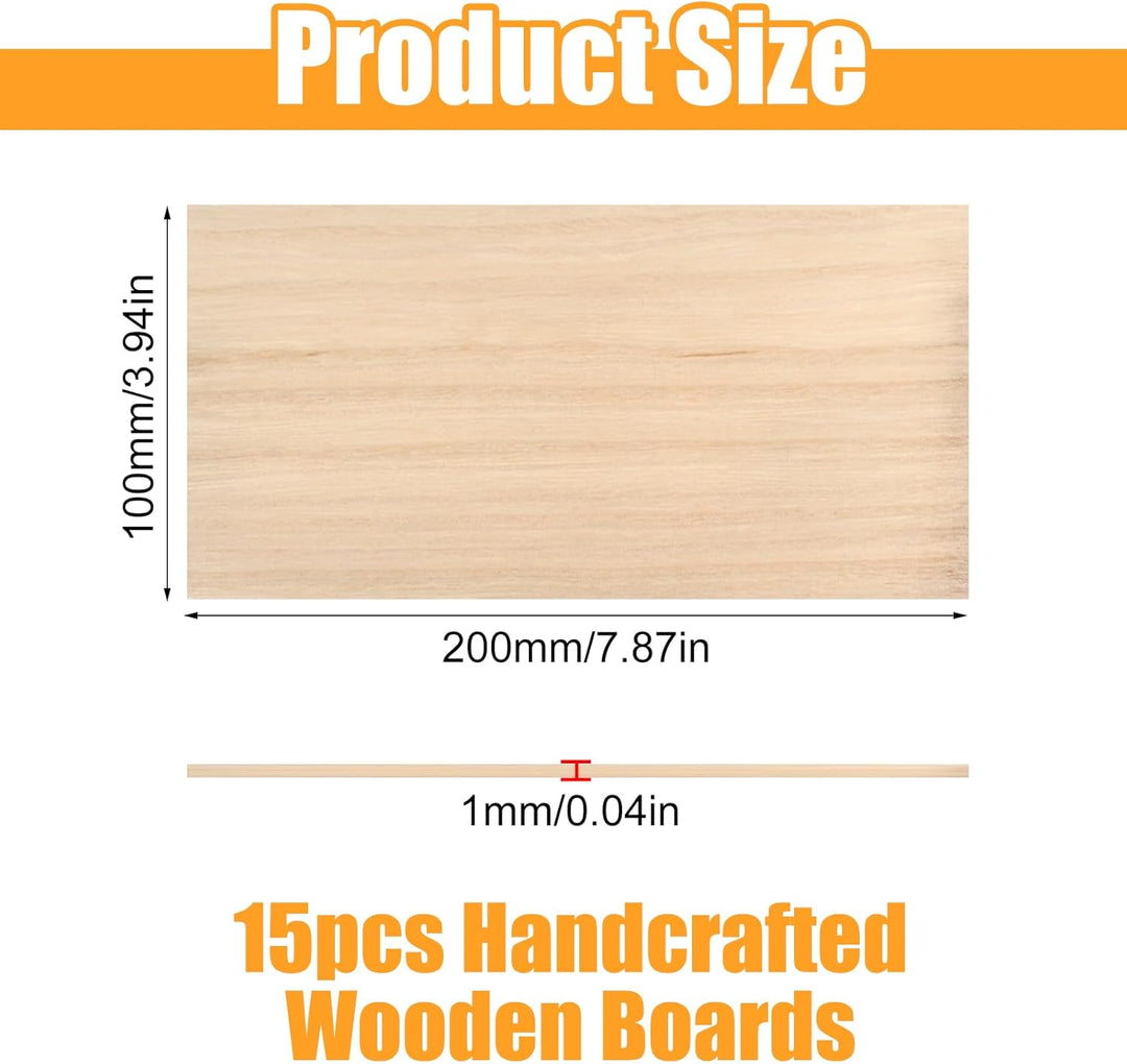15 Stück Holzmusterbretter, 200 * 100 * 1 mm Unverarbeitet Balsaholz Sperrholzplatte für DIY-Basteln