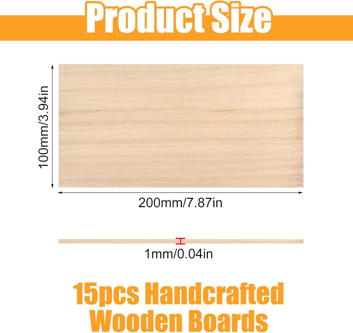 15 Stück Holzmusterbretter, 200 * 100 * 1 mm Unverarbeitet Balsaholz Sperrholzplatte für DIY-Basteln