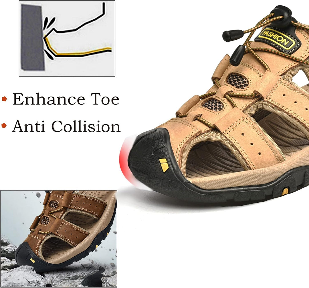 Sandalen Herren Leder Strand Wandersandale Trekkingsandalen Outdoorschuhe Sommer Freizeitschuhe Wand