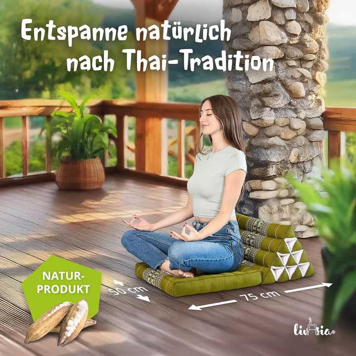 livasia Thaikissen mit 1 Auflage, Dreieckskissen mit Sitzkissen, Keilkissen mit Kapok, Rückenkissen