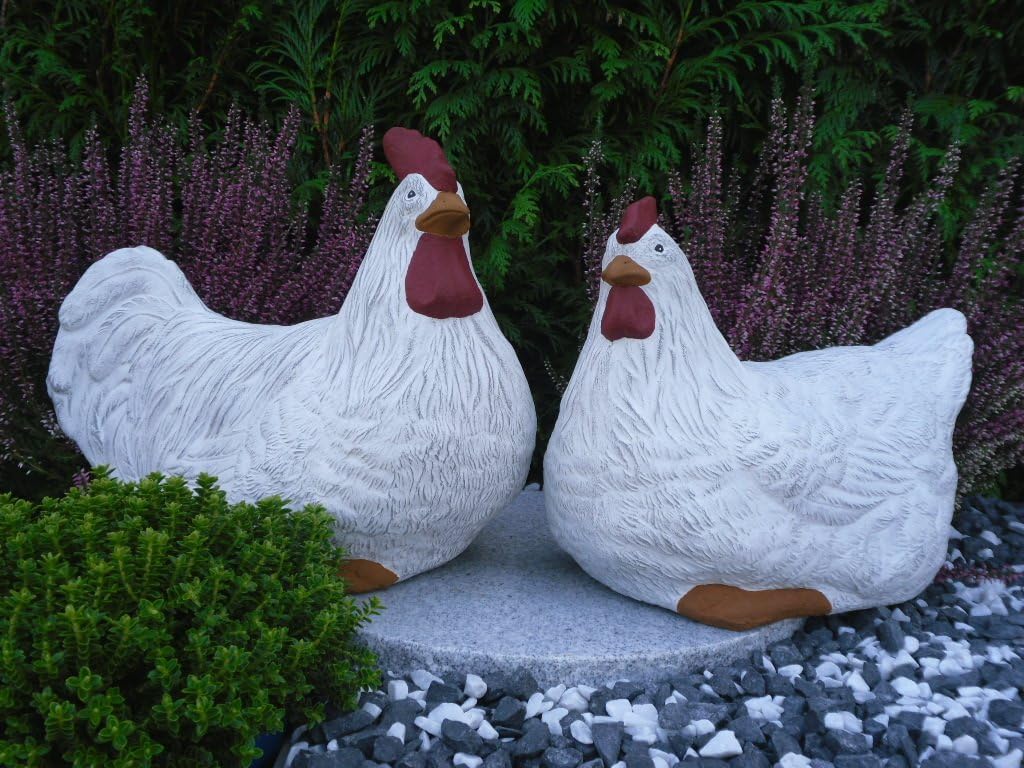 STEINFIGUREN SPICKER Steinfigur Huhn, Henne, Hahn 2er Set 135/5.1, 180/5.1 Gartenfigur Steinguss Tie