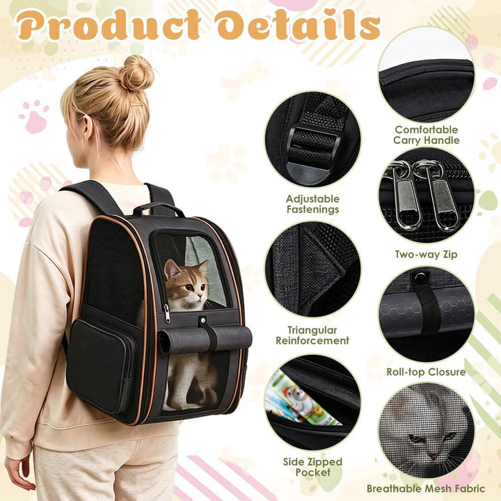 Erweiterbar Katzenrucksack Hunderucksack für Katzen Hunde bis 7kg, Schwarz | Katzentransporttasche m