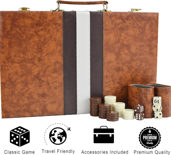 Backgammon Set 15" Klassisches Backgammon Brettspiel Tragbares Reise Strategie Backgammon Spiel Set