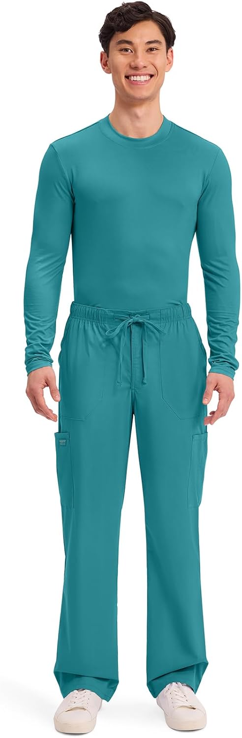 Workwear Professionals Men Scrubs Pant Tapered Leg Fly Front Cargo WW190, Blaugrün, Blau