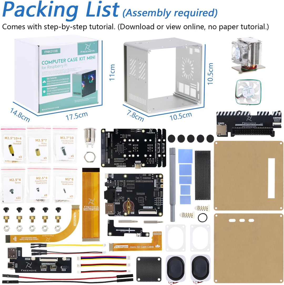 FREENOVE NAS Case for Raspberry Pi 5 (NOT Included), Quad M.2 NVMe SSD Slots, PWM ARGB Fans Light Sy