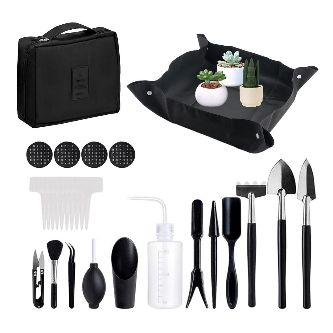28 Stück Gartenwerkzeug Set,Mini Pflanzen Werkzeug Set,50x50cm wasserdichte Gartenmatte Pflanzmatte,