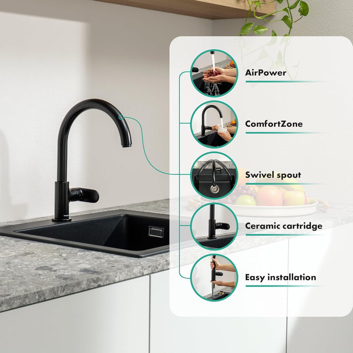 hansgrohe Küchenarmatur Vernis Blend M35, Wasserhahn Küche mit Auslauf Höhe 260 mm, 1 Strahlart, Mat