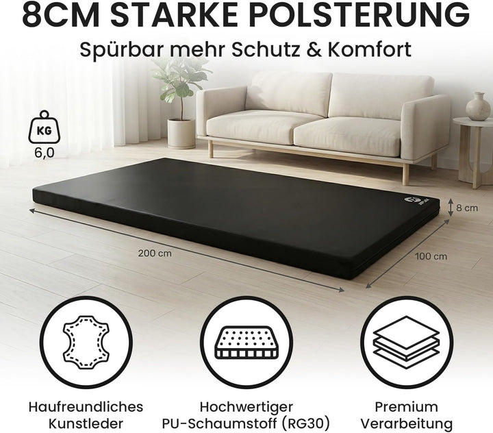 Jeflex - Weichbodenmatte & Turnmatte 200 x 100 x 8 cm MADE IN GERMANY/Gymnastikmatte tragbar/platzsp