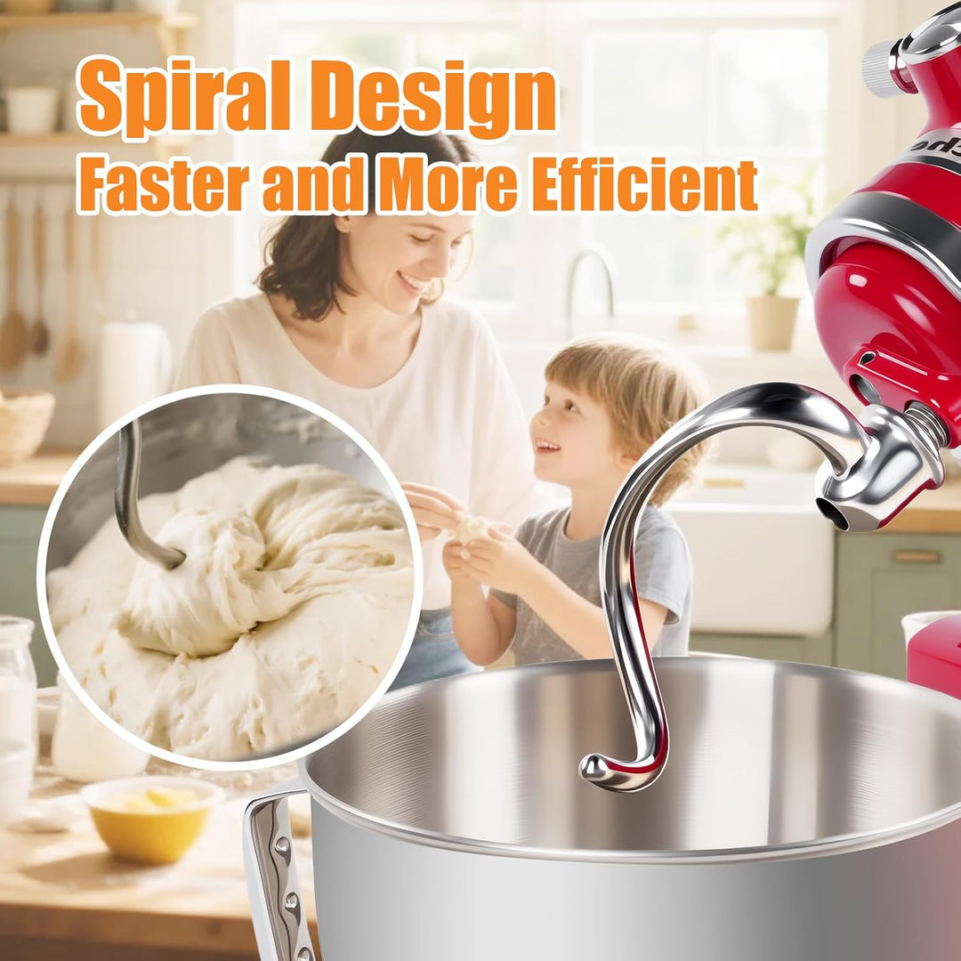 Spiralförmiger Knethaken aus Edelstahl, Kompatibel mit Kitchen Aid 4,5-5 Quart Standmixern mit Kippk