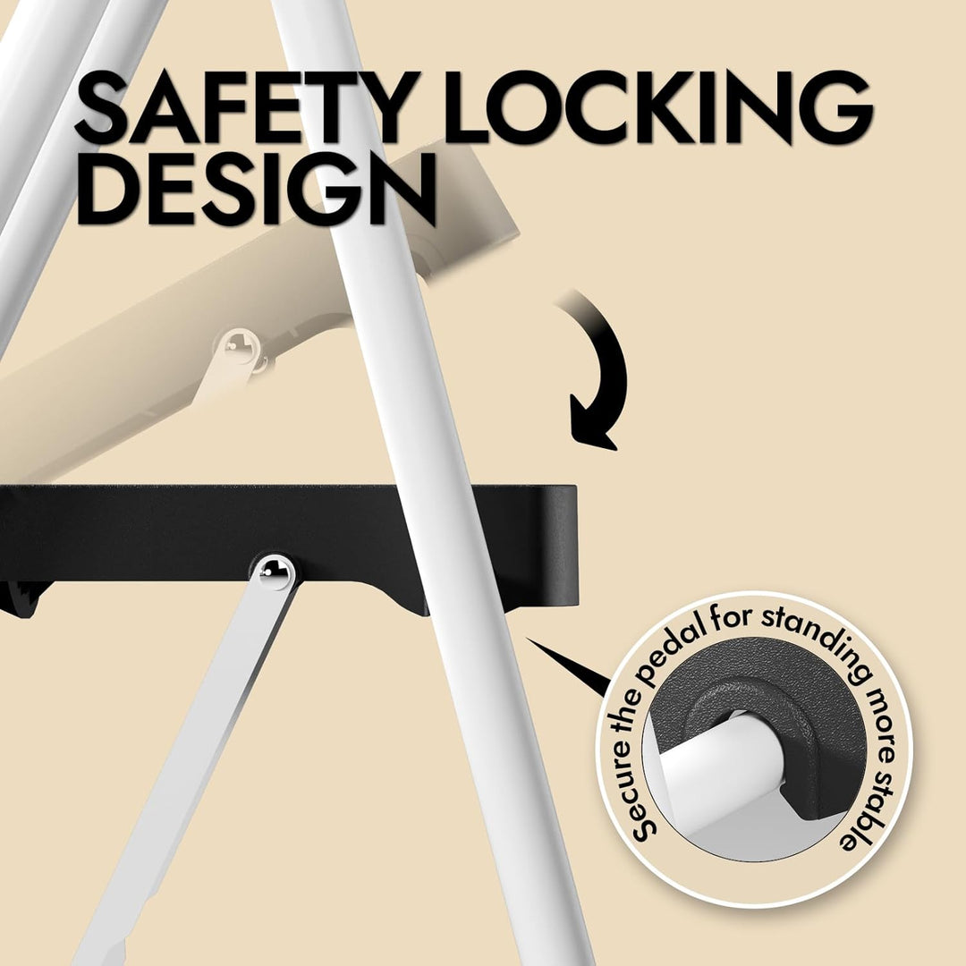 KINGRACK 4 Step Ladder, Sturdy Step Stool with Handrail, Anti-Slip Wide Pedals, Pass 900LBS Testing