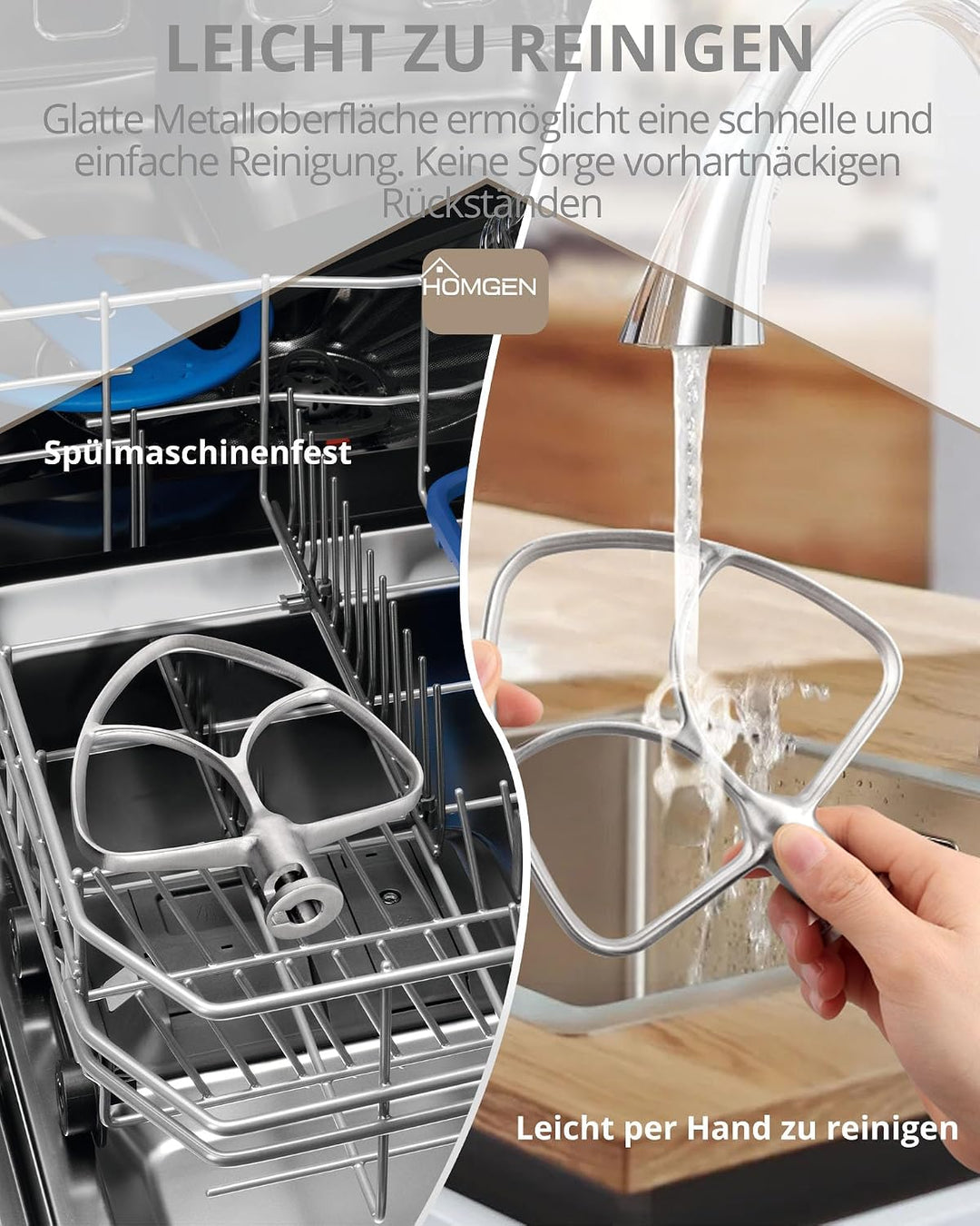 HOMGEN Flachrührer Edelstahl für Kitchenaid 4.5/5QT Flachrührer aus Edelstahl spülmaschinenfest für