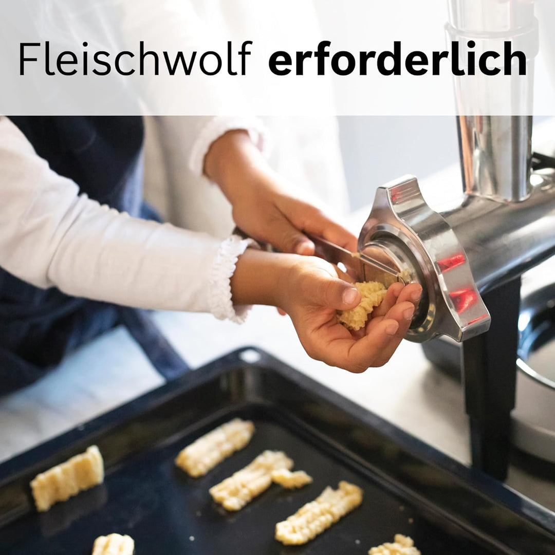 Bosch Spritzgebäckvorsatz MUZ9SV1, für feines Spritzgebäck, 4 Formen, Edelstahl, für Fleischwolf zu