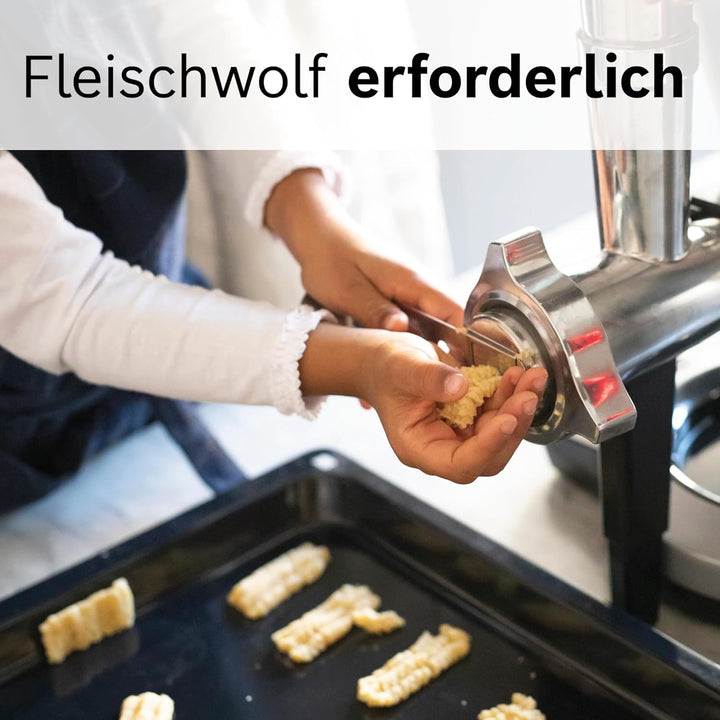 Bosch Spritzgebäckvorsatz MUZ9SV1, für feines Spritzgebäck, 4 Formen, Edelstahl, für Fleischwolf zu