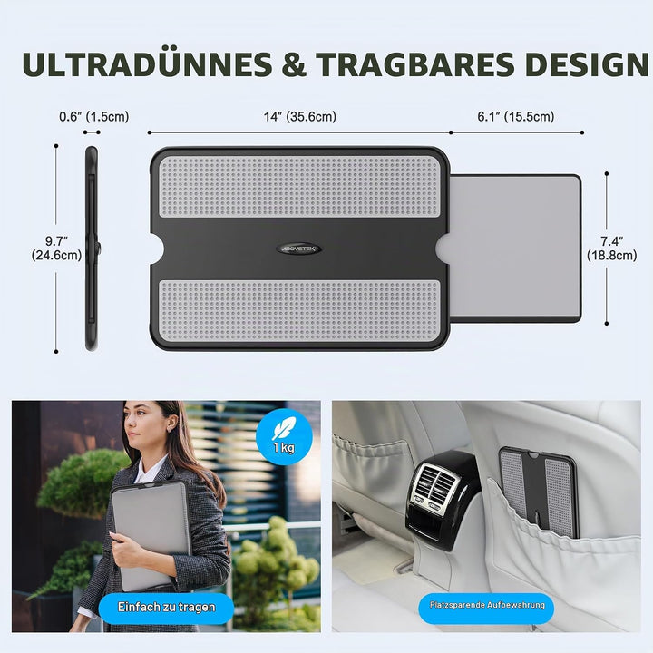 AboveTEK Tragbarer Laptopunterlage mit einklappbarem Mauspad-Tablett Links/rechts, Hitzeschutz Table