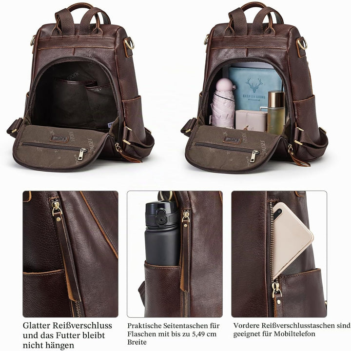 S-ZONE Damen Rucksack Wasserdicht Weiches Echtleder Anti Diebstahl Mode Schultasche Handtasche Casua