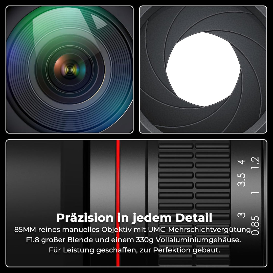 Lightdow 85mm F1.8 EF Objektiv für Canon, Portrait Objektiv Manueller Fokus für Canon EOS Rebel SL2