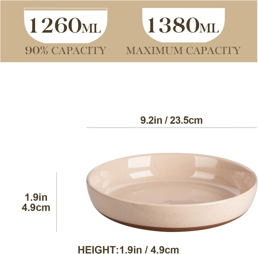 MALACASA, Serie TARA, 4 Teilig Steinzeug Suppenteller, 1380ml Pastateller gross tief, Suppenschalen,