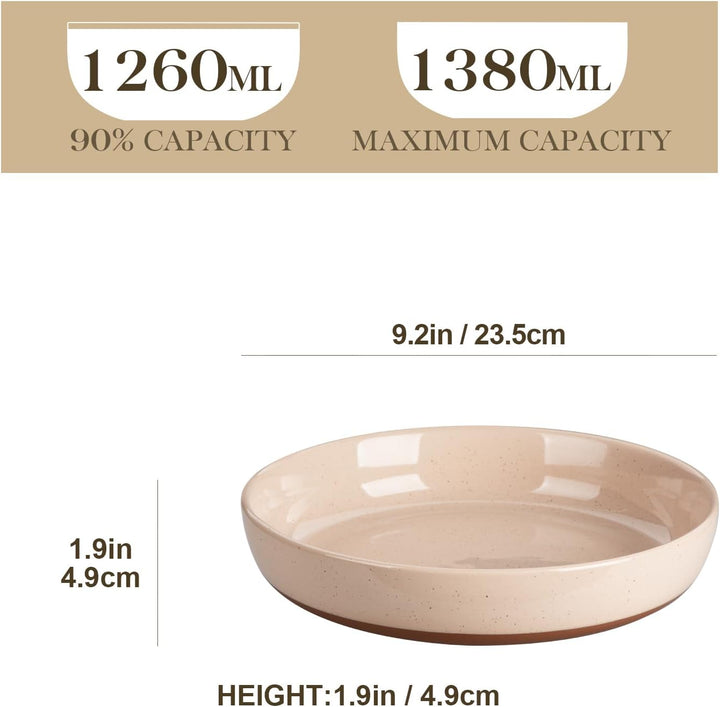 MALACASA, Serie TARA, 4 Teilig Steinzeug Suppenteller, 1380ml Pastateller gross tief, Suppenschalen,