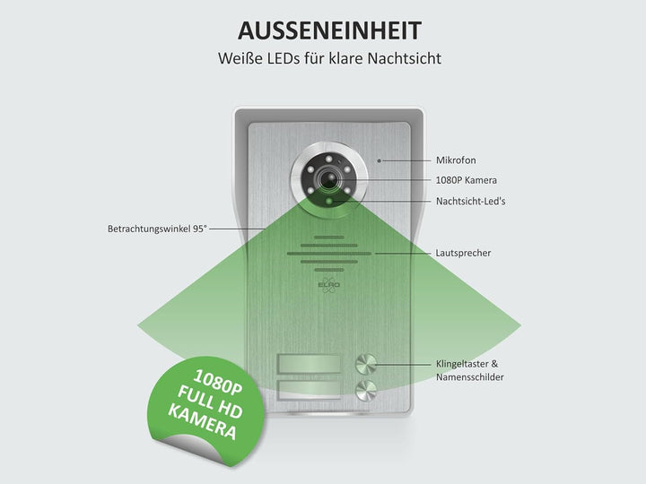 ELRO 2 Familien Video Türsprechanlage mit 2X 7 Zoll Innenmonitor & Türöffner, 4-Draht Aussenstelle m