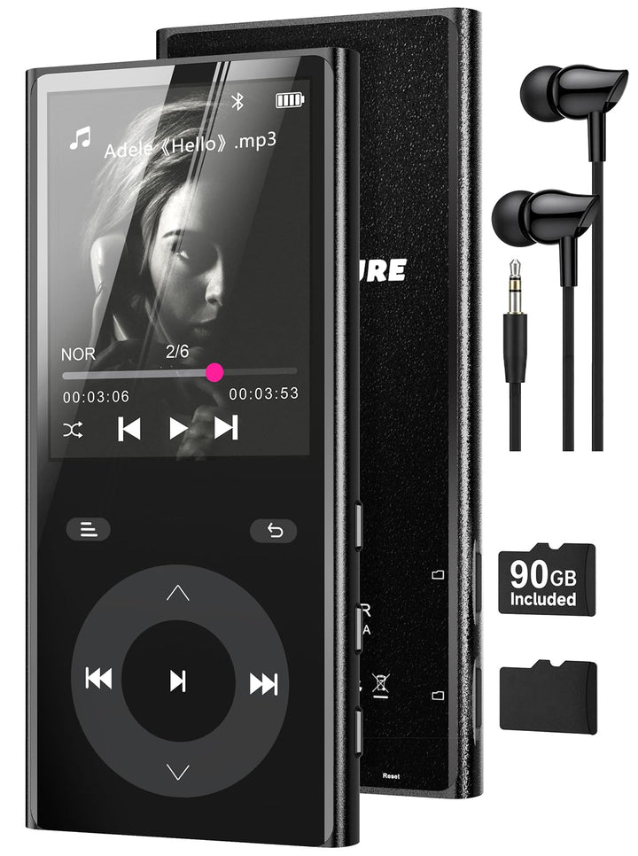 90GB MP3 Player Bluetooth 5.3, Musik Player 2 TF-Kartensteckplätzen, 2,4" Farbbildschirm, Touch-Tast