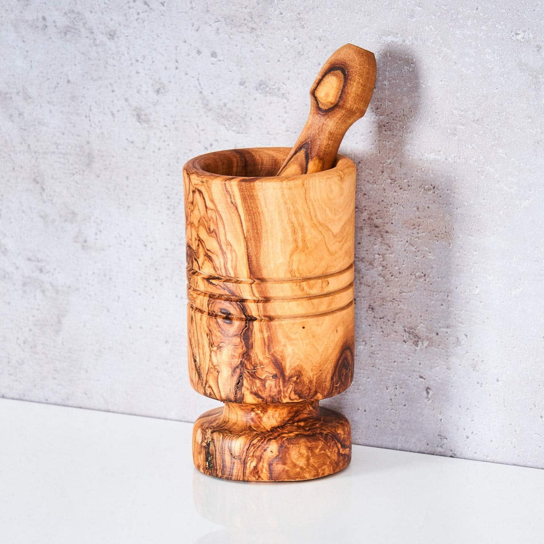 Mörser H12cm Olivenholz Holzmörser Stössel zylindrisch Holz Gewürzmühle Küche Natur Unikat Holz Vari