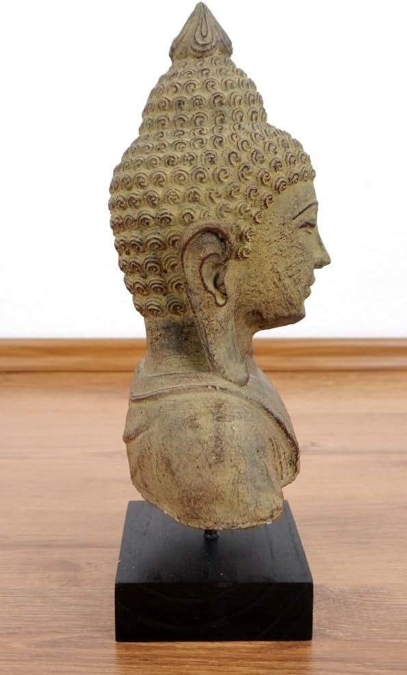 livasia Buddha Steinbüste, Buddhaskulptur, Dekofigur, Steinfigur (beige/gross) Beige / Gross, Beige