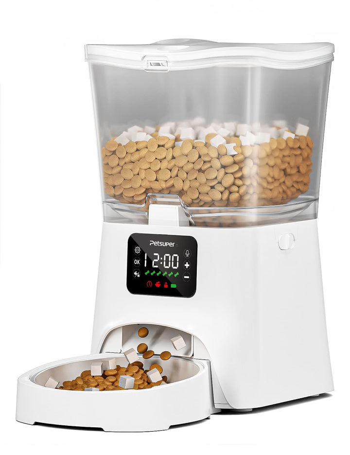 Futterautomat Katze,3L Katzenfutter Automat mit Programmierbarem Timer 1-6 Mahlzeiten pro Tag-Futter
