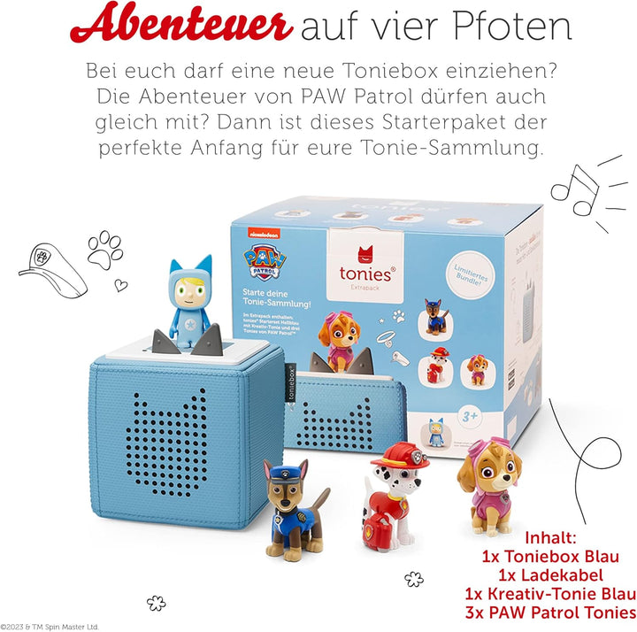 tonies Toniebox Extrapack – Toniebox Starterset Blau + 3 Hörfiguren, Toniebox Blau mit passendem Kre