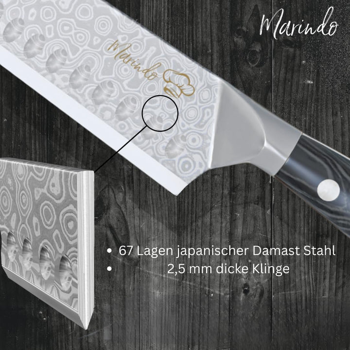 Marindo Santoku Damastmesser aus echtem Damaszener Stahl 17,8 cm Klinge | japanisches Santoku Damast