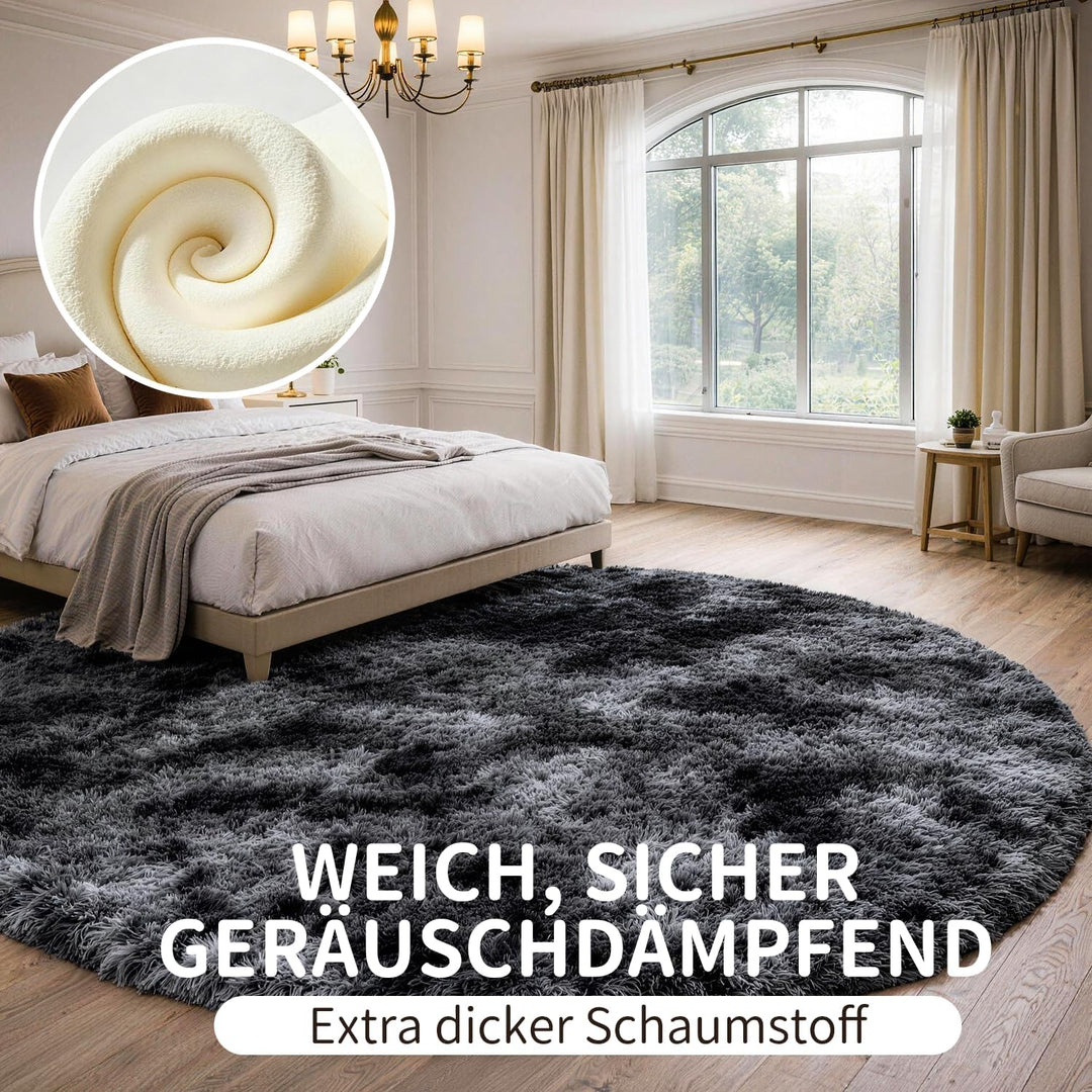 Teppich Rund 120 cm Dunkelgrau Waschbar Rutschfester Hochflor Runder Teppich Schlafzimmer Weich Flau