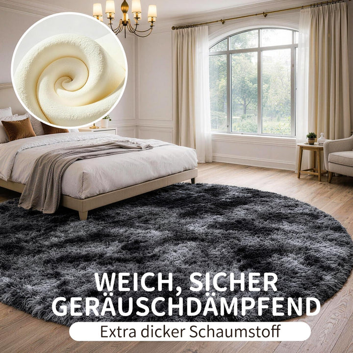 Teppich Rund 120 cm Dunkelgrau Waschbar Rutschfester Hochflor Runder Teppich Schlafzimmer Weich Flau